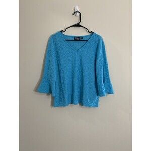 Onque Casual Women’s Stretch Pullover 3/4 Sleeve Top Blouse Blue Size XL
